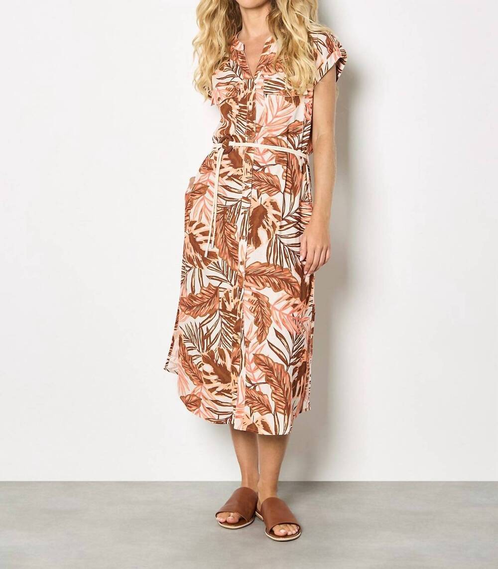 NEW APRICOT painted banana leaf dress in brown